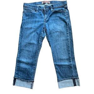 Gap Jeans Womens Size 8 Denim Cuffed Capri Comfort Stretch Med Wash Blue Faded